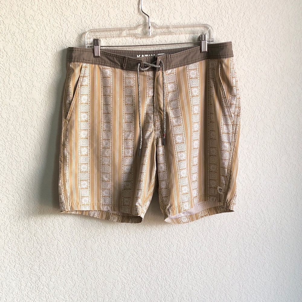 Katin Mens Swim Trunks Boardshorts Tan Print 34 Unlined 8”